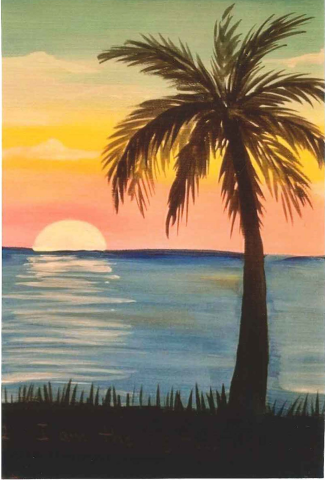 Palm tree and setting sun