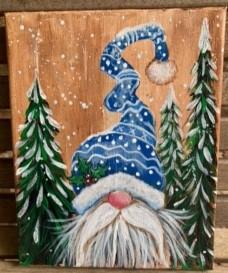 gnome with snow covered trees