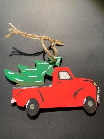 Red truck ornament with tree