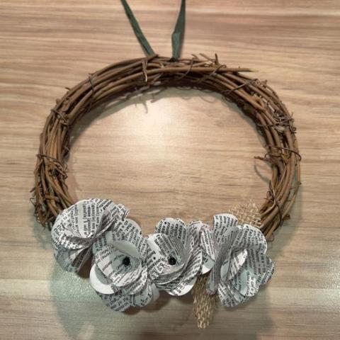 Grapevine wreath with paper flowers