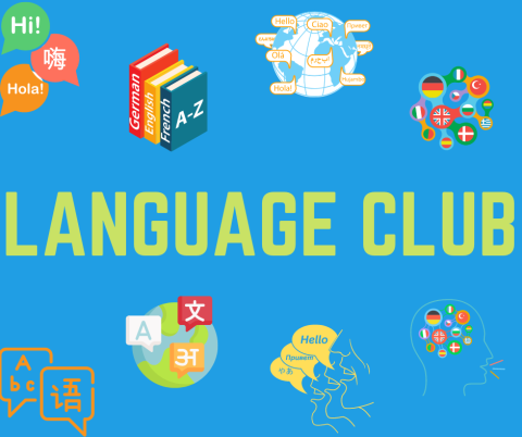 Blue background with the words Language Club