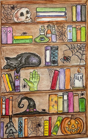 Halloween bookshelf