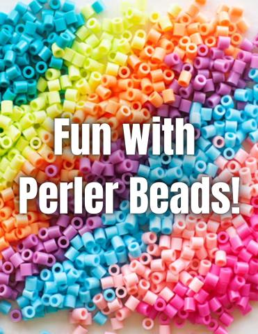 Colorful perler beads with the with text reading Fun with Perler Beads!