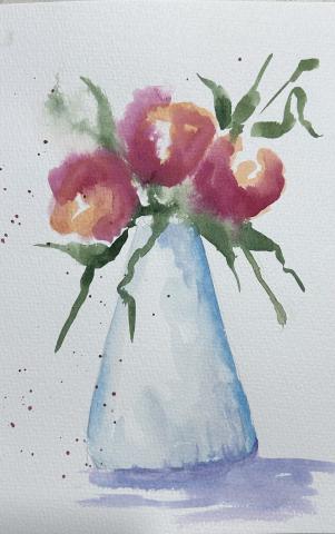 Blue vase with flowers