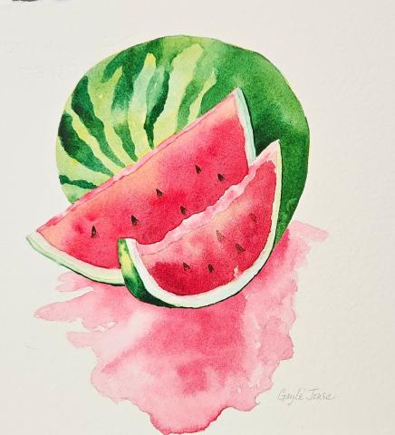 Watercolor picture of a watermelon