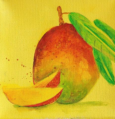 An acrylic painting of a mango