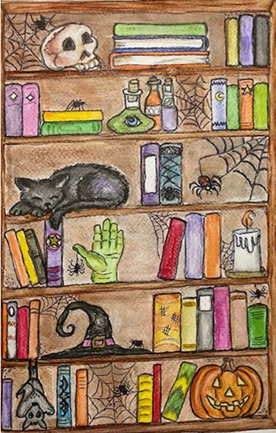 Halloween bookshelf