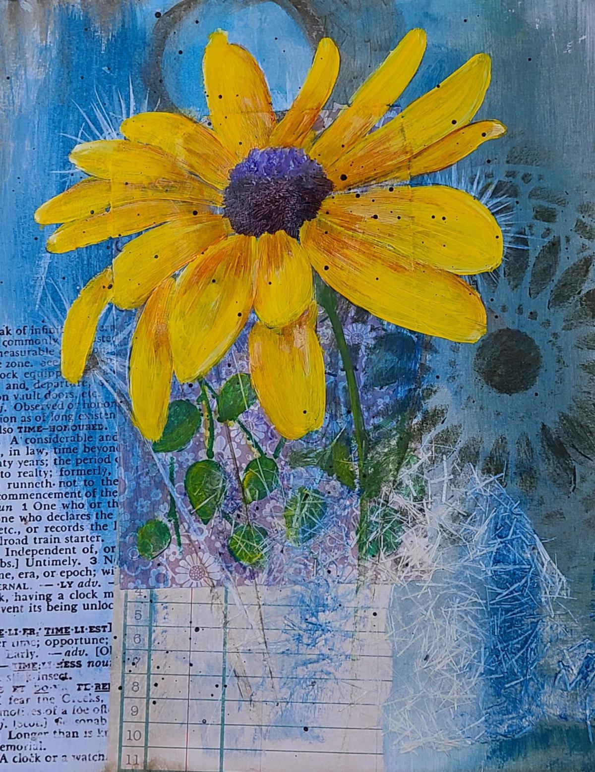 yellow flower mixed media painting