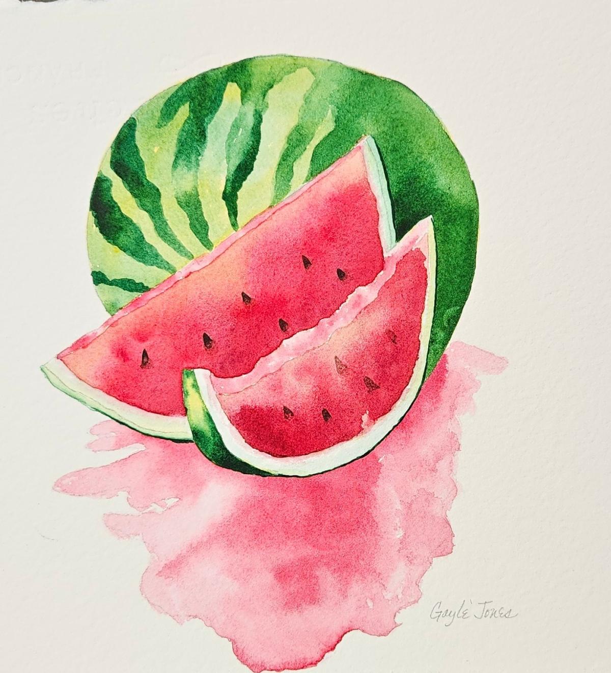 Watercolor picture of a watermelon