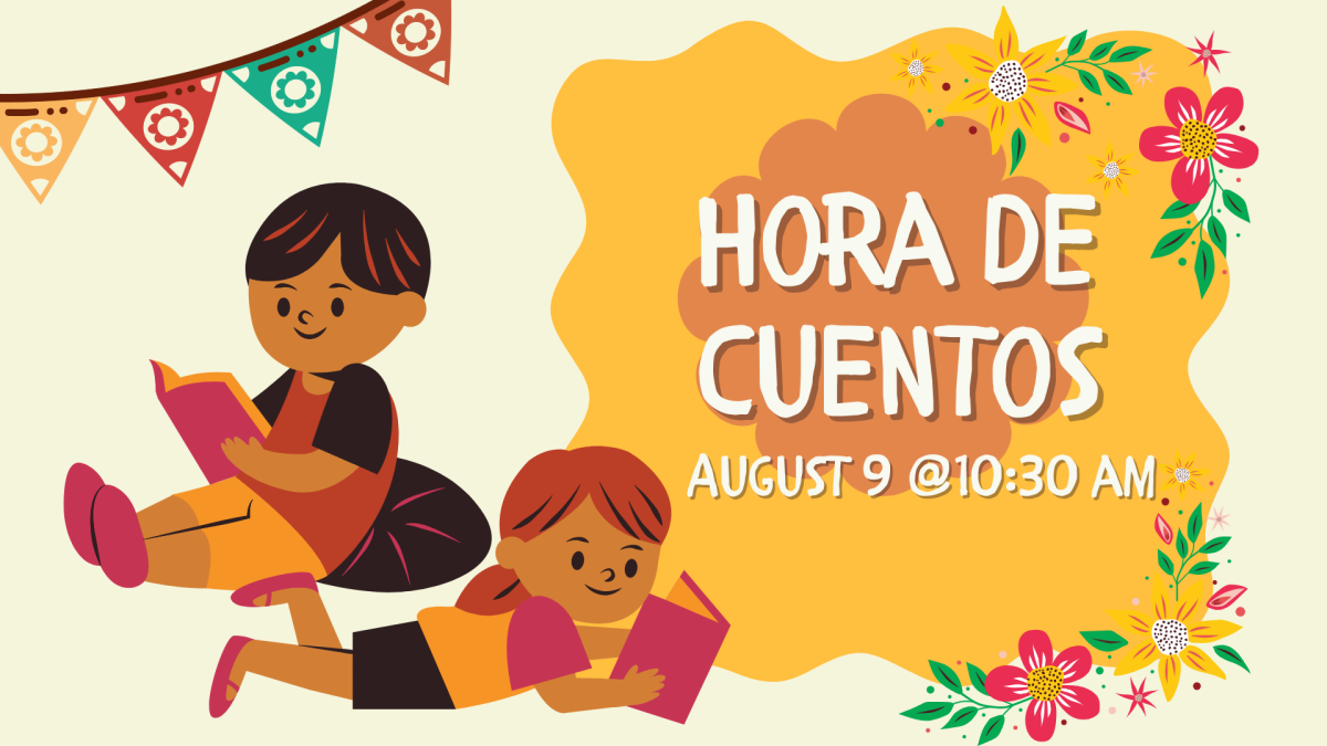 Children reading surrounded by flowers and decorations